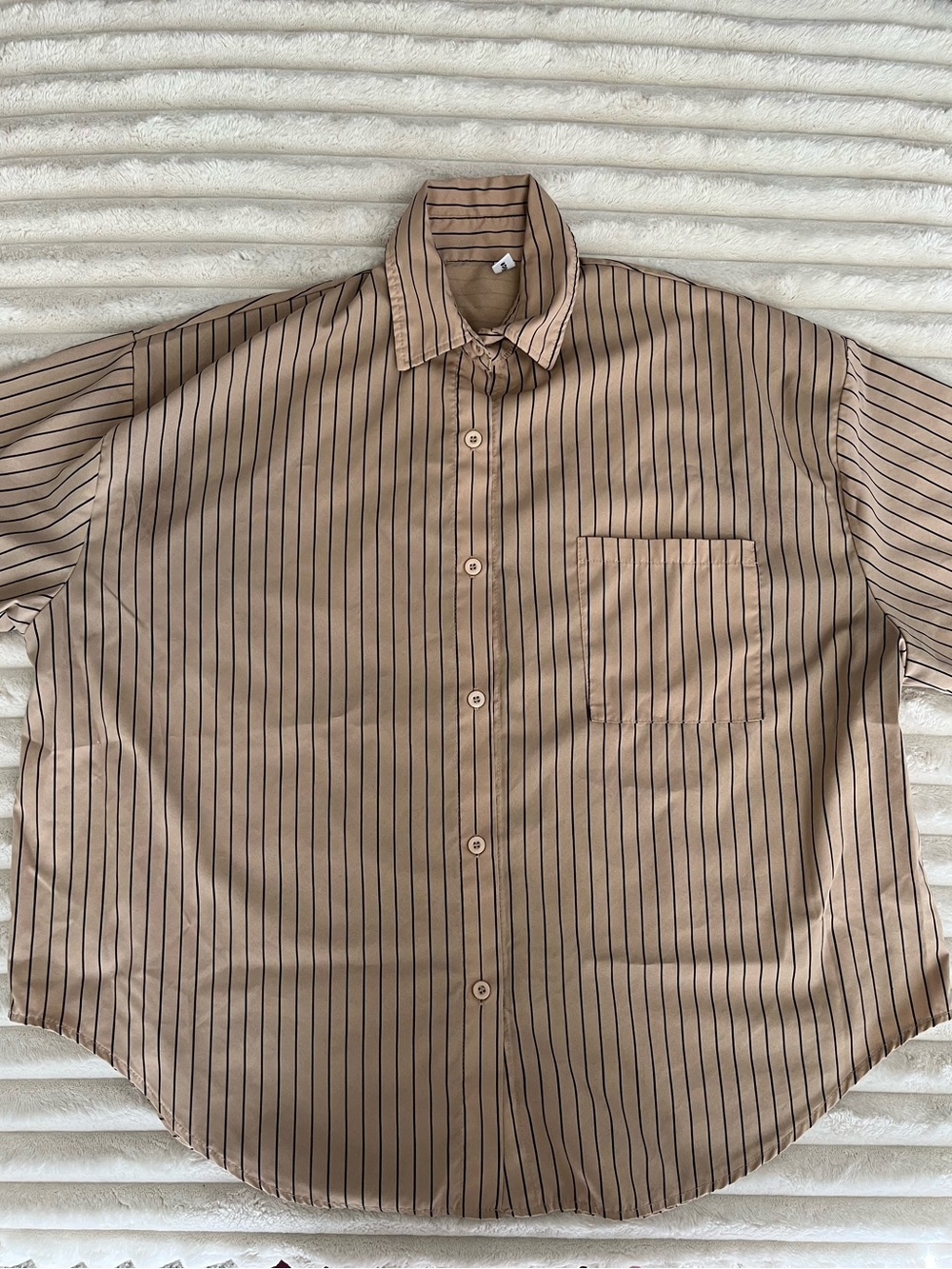 UN AVAILABLE Oversized Brown Striped Button-Up Shirt - Classic Pocket Shirt